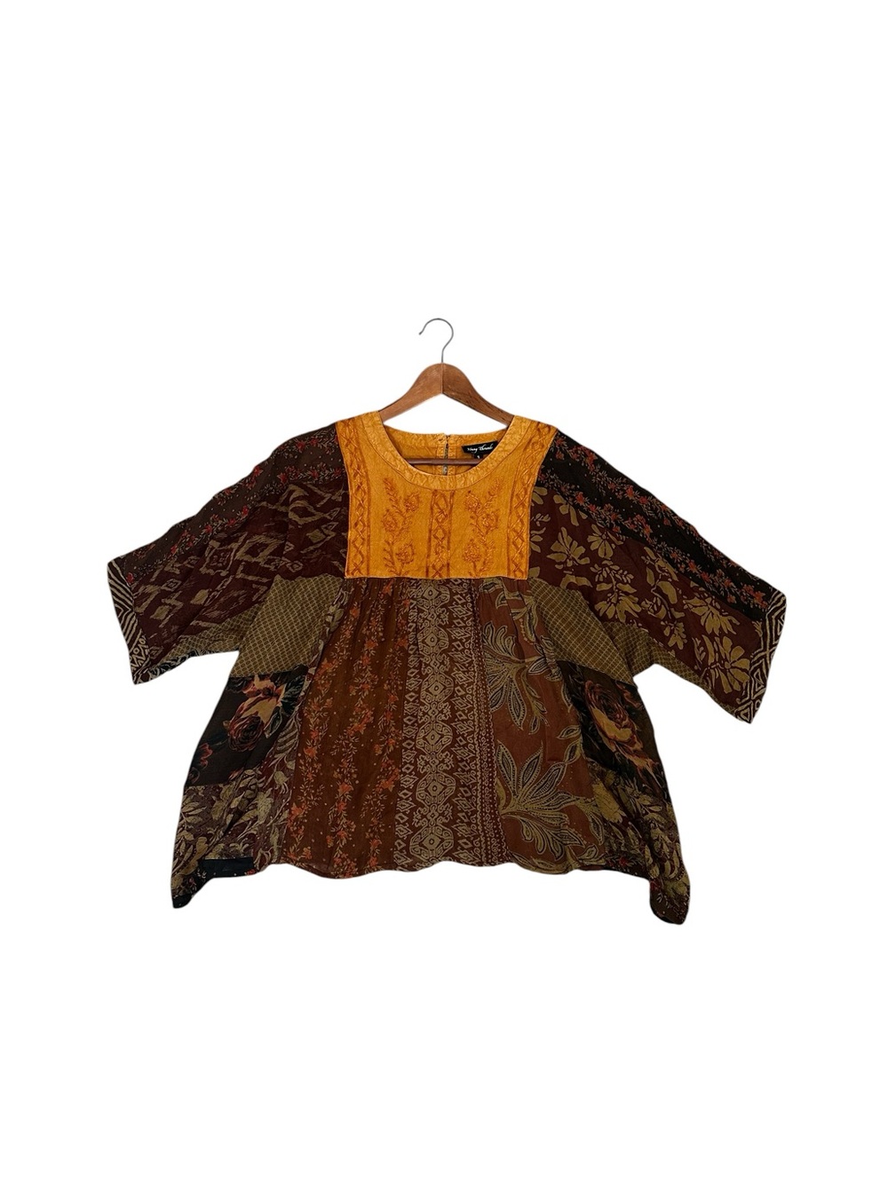 Young Threads Boho Patchwork Embroidered Trim Top Flowy Oversized Whimsygoth